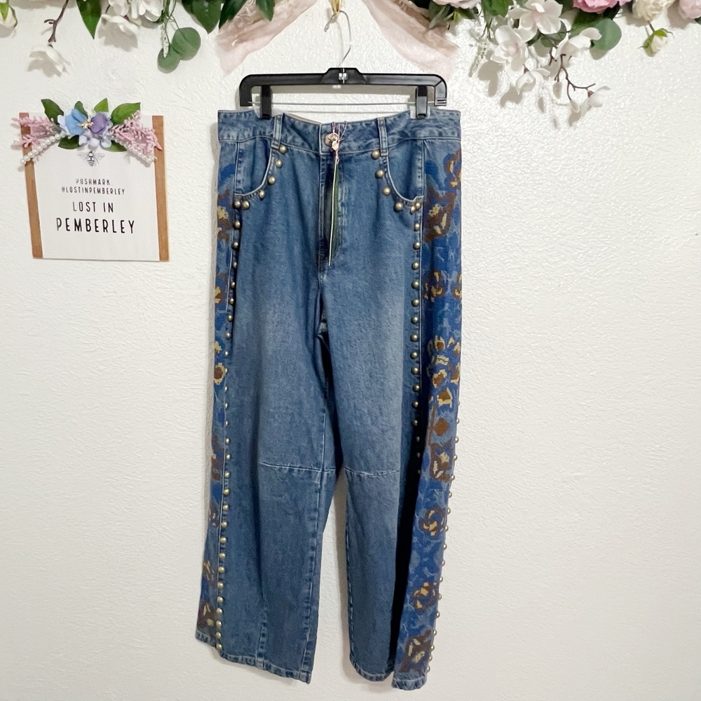 NWT Farm Rio Denim Metal Details Embroidered High Waist Jeans - Picture 3 of 11